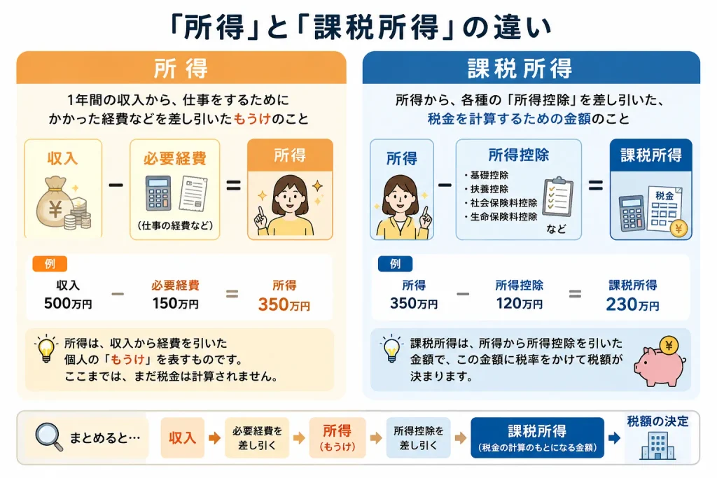 所得と課税所得の違いを学ぶ図解
