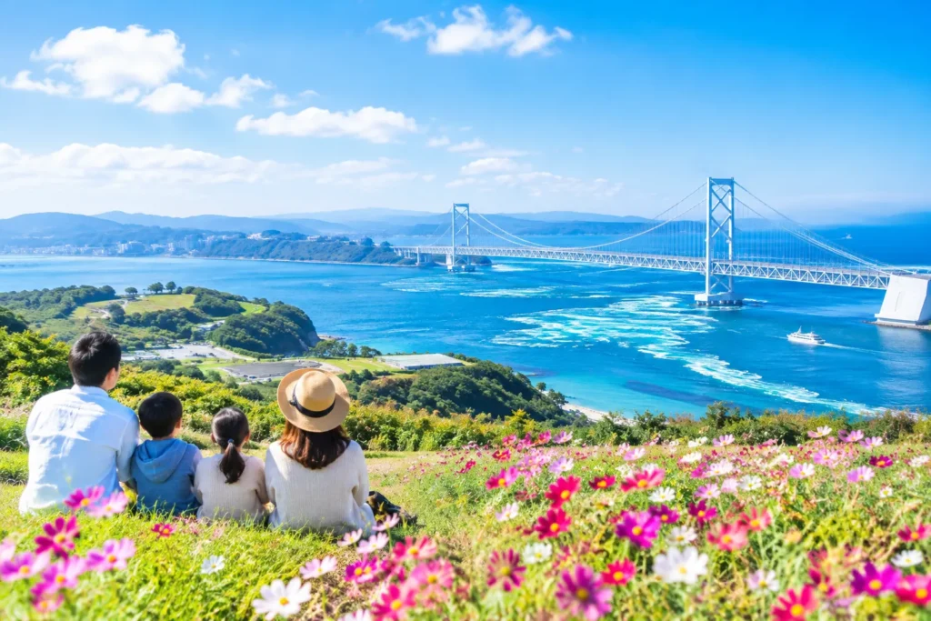 花畑から望む大橋と海