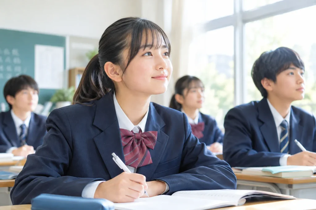 中学生が授業を受ける