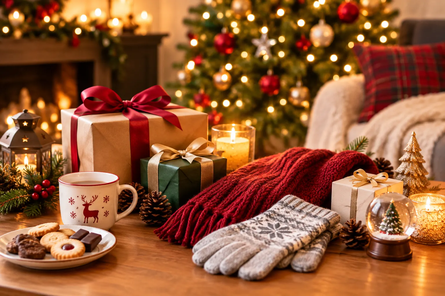 暖かなクリスマスギフトテーブル