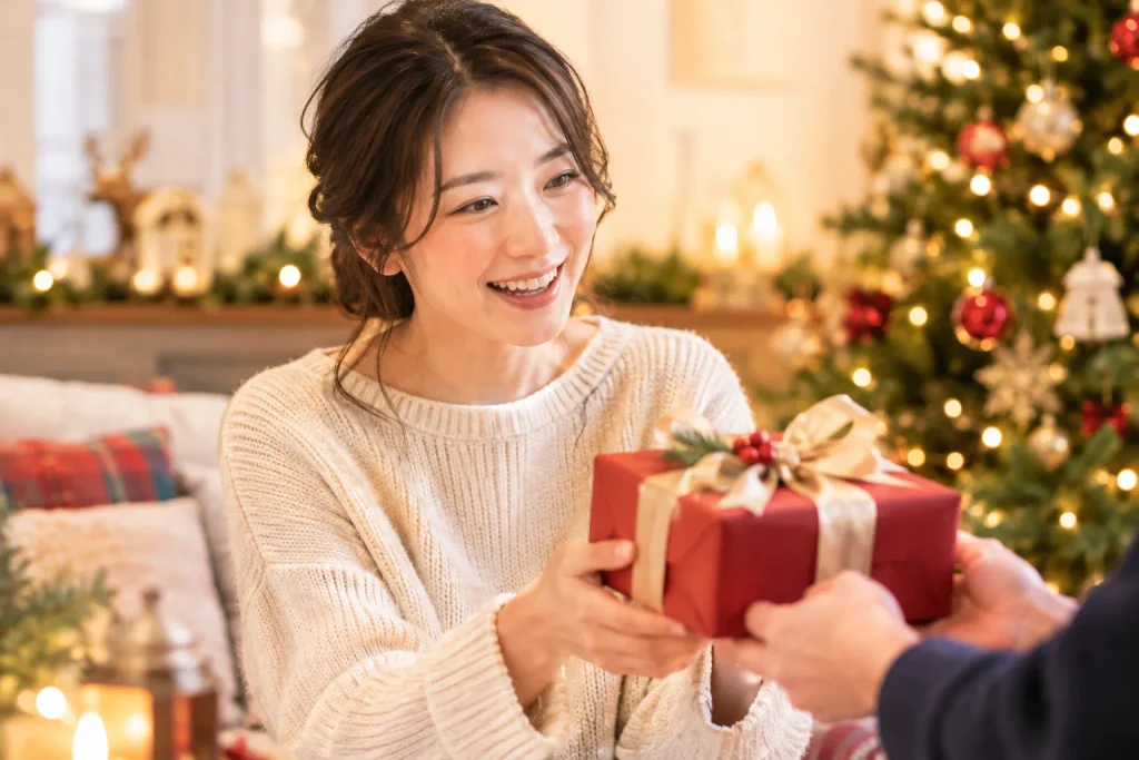 クリスマスギフトを受け取る